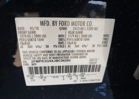 2018 Ford Edge Se from USA, damaged, VIN 2FMPK3G9XJBC06288